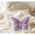 thumbnail image 3 of 2Pcs Butterfly Throw Pillows with Lace Ruffle, 22 Inch Velvet Decorative Cushion for Couch Bedroom Living Room Home Decor (White+Purple), 3 of 4