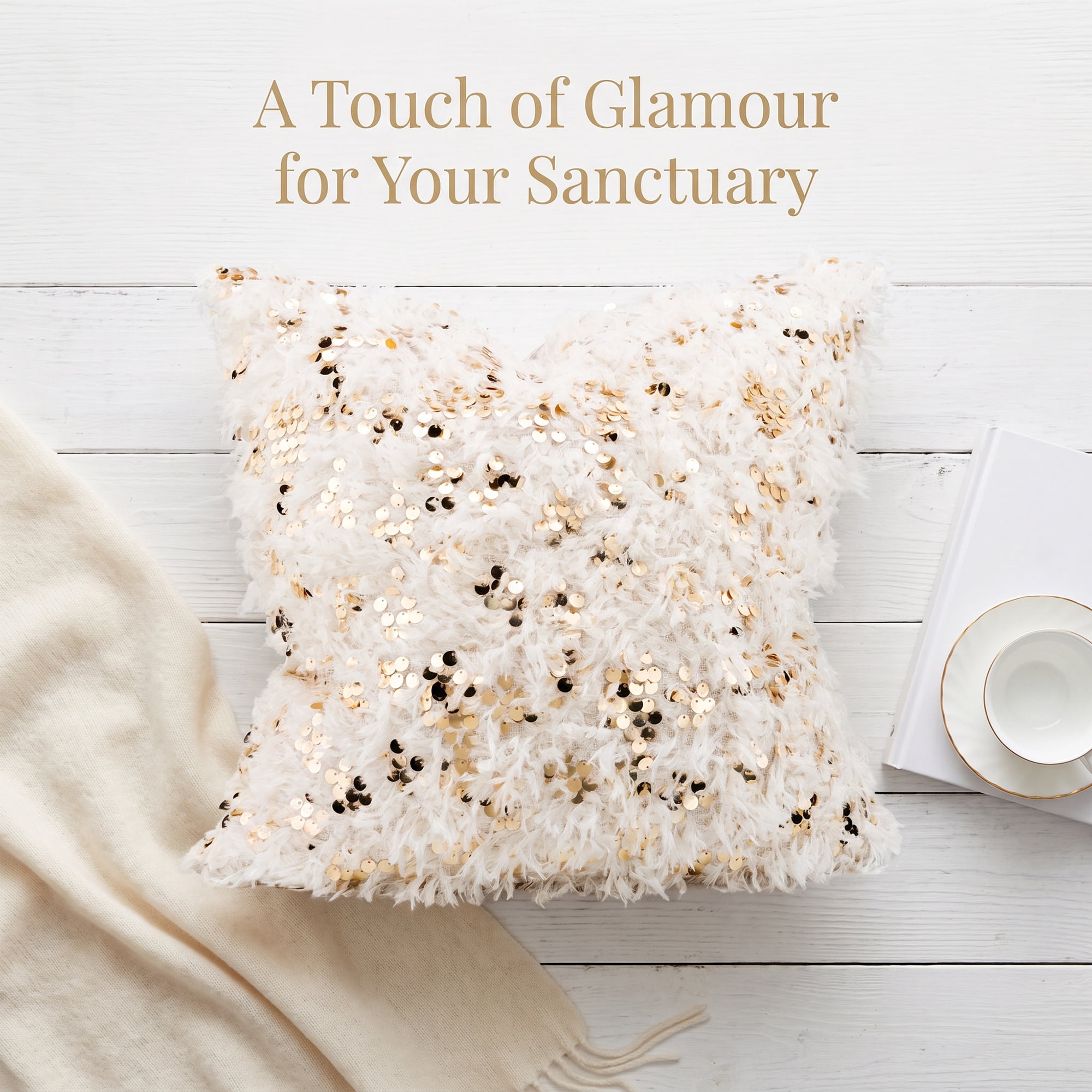 Unique Bargains Plush Soft Sequin Throw Pillow Cover Cushion Case Light Gold 18"x18"
