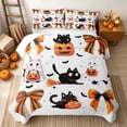 thumbnail image 2 of Erosebridal Cute Black Cat Quilt King, Happy Halloween Ghost Pumpkin King Coverlet Set for Boys Girls, Orange Black White, 3-Piece 1 Bedspread and 2 Pillowcases, 2 of 7
