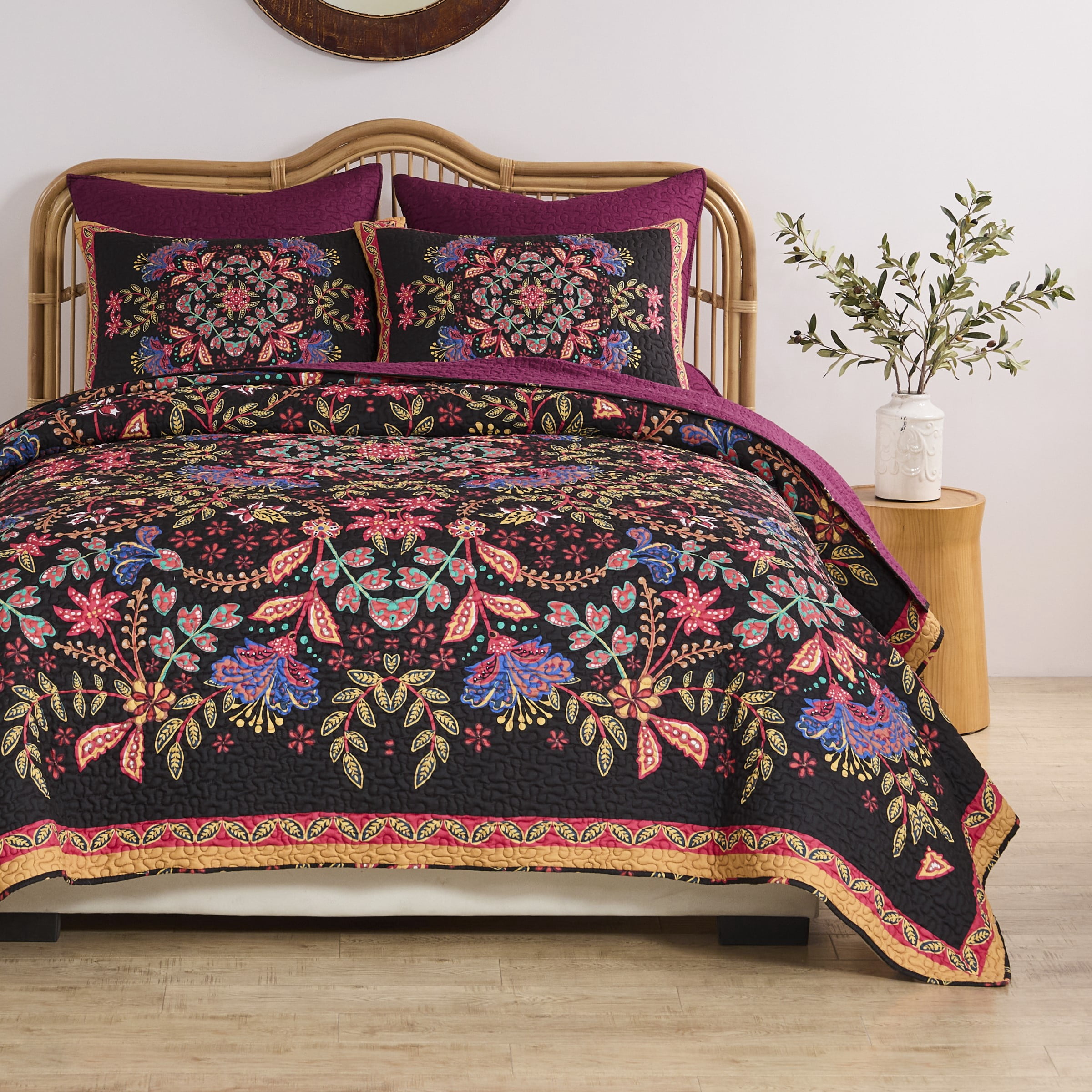 Greenland Home Jessa Cotton-Rich Vintage Boho Quilt Set, All Ages, 3-Piece Full/Queen