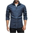 thumbnail image 6 of Txeol Men's Denim Button Down Shirts Lapel Collar Long Sleeve Blouses with Pocket,Blue,L, 6 of 7