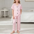 thumbnail image 2 of larppty Silk Pajamas for Girls 2 Piece Short Sleeve Button Down Pjs Soft Smooth Sleepwear Set (18-24 Months,Pink), 2 of 4