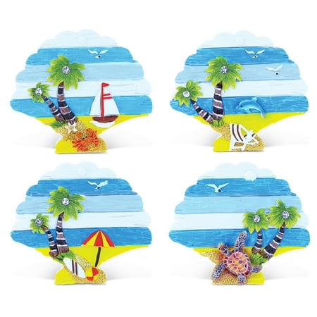 

CoTa Global Shell Refrigerator Beachwood Magnets Set of 4 - Assorted Resin Beach Design Fun & Cute Ocean Sea Life Conch Magnets For Kitchen Fridge Locker Home Decor & Office Decor Novelty - 4 Pack