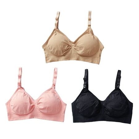 3pcs Nursing Maternity Bras Soft Breathable V Neck Seamless Push Up Nursing Bra for Breastfeeding Pink Skin Color Black Maternity Bras XXL