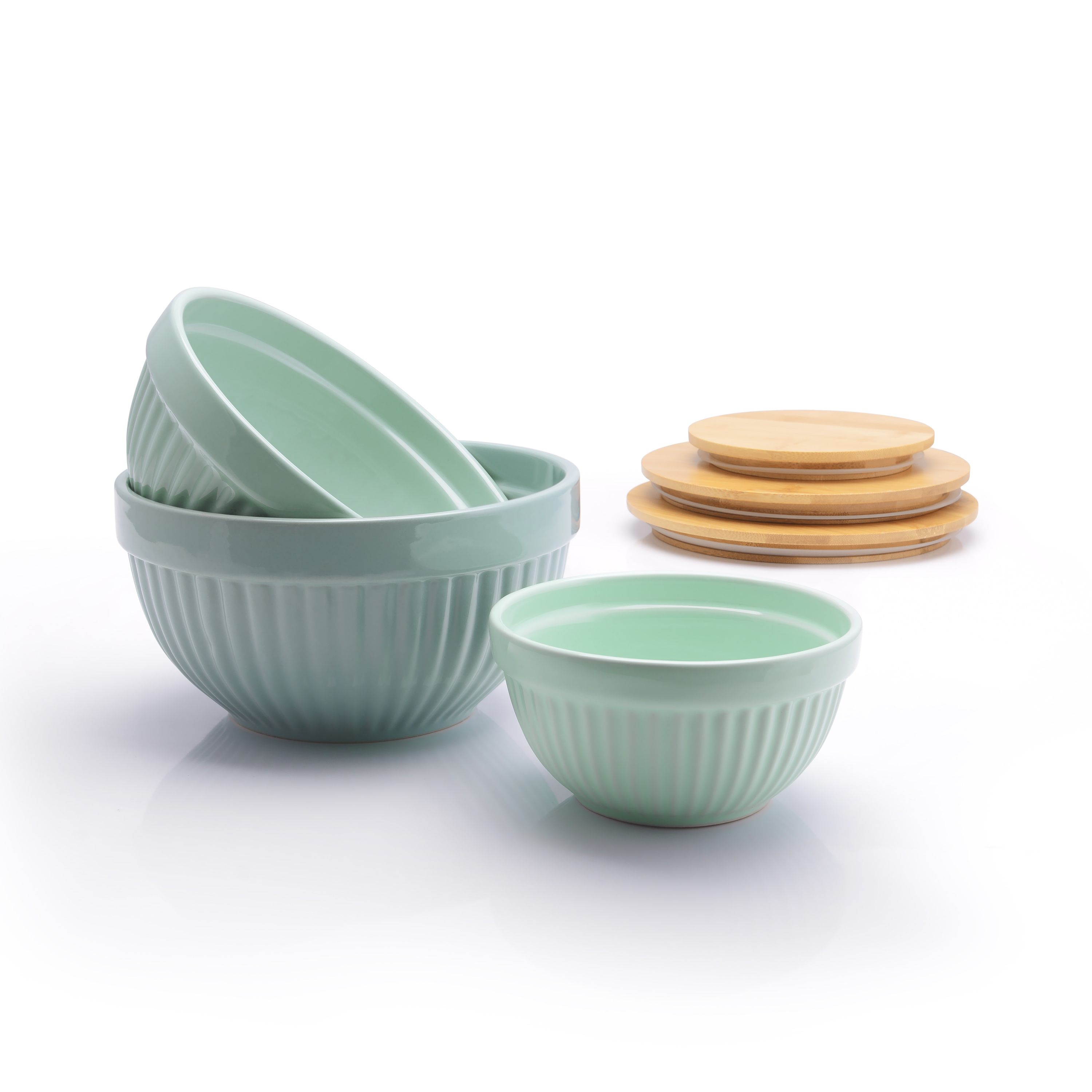 Better Homes & Gardens 3 Piece Ceramic Mixing Bowl Set, Aqua - image 4 of 8