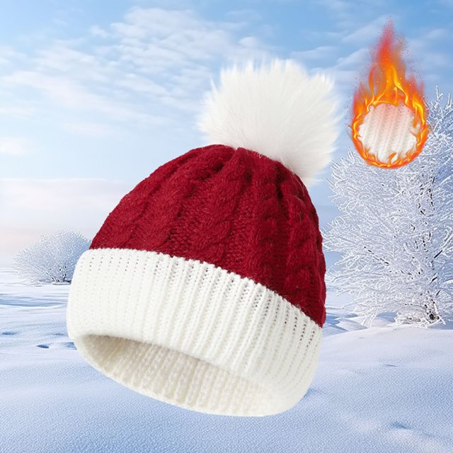 Under $10 Scarf ,Hat,& Gloves Red Women's Daily Routine Hairball Knitted Hat Santa Hat Hat