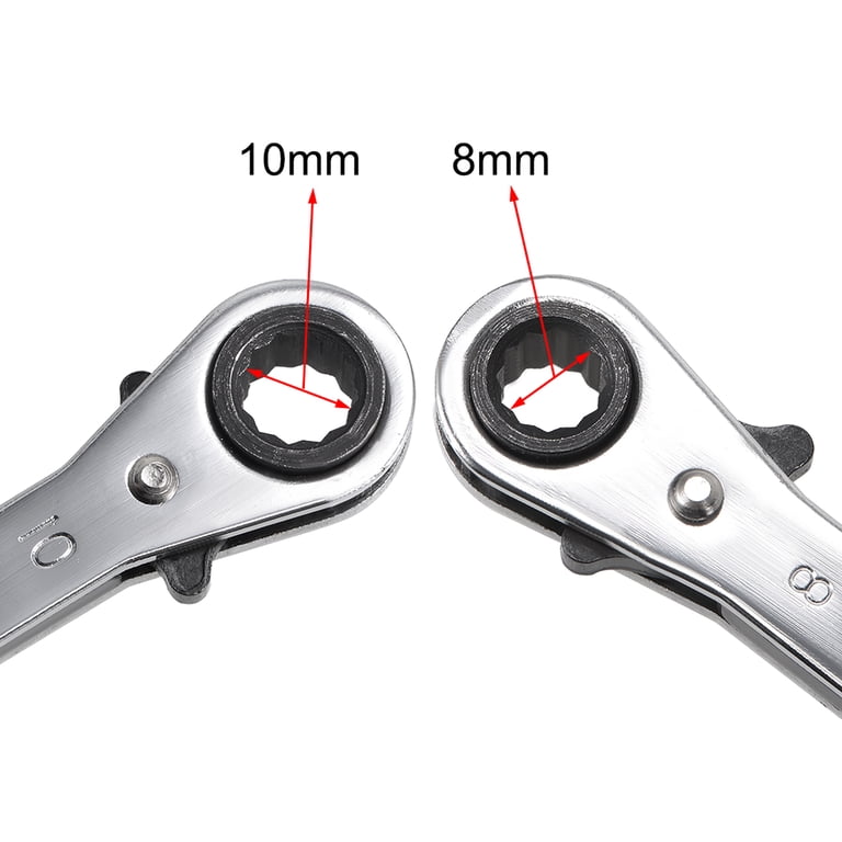 Uxcell Reversible Ratcheting Wrench – 8mm X 10mm Offset Double Box End, Chrome Vanadium Steel, 72-Tooth Mechanism