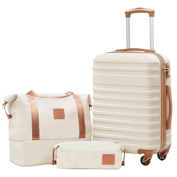 Coolife 3 Piece Luggage Set Carry On Suitcase with Hardside Durable TSA Lock Spinner Wheels (Apricot White, DB/TB/20)
