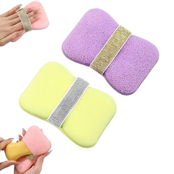 Topboutique Bath Soap Sponge,2 Pcs Double-Sided Bath Foaming Bag,Body Wash Sponge,Exfoliating Mesh Pouch,2-in-1 Bath & Shower Loofah with Handle,Coarse Pores & Fine Pores, Yellow Purple