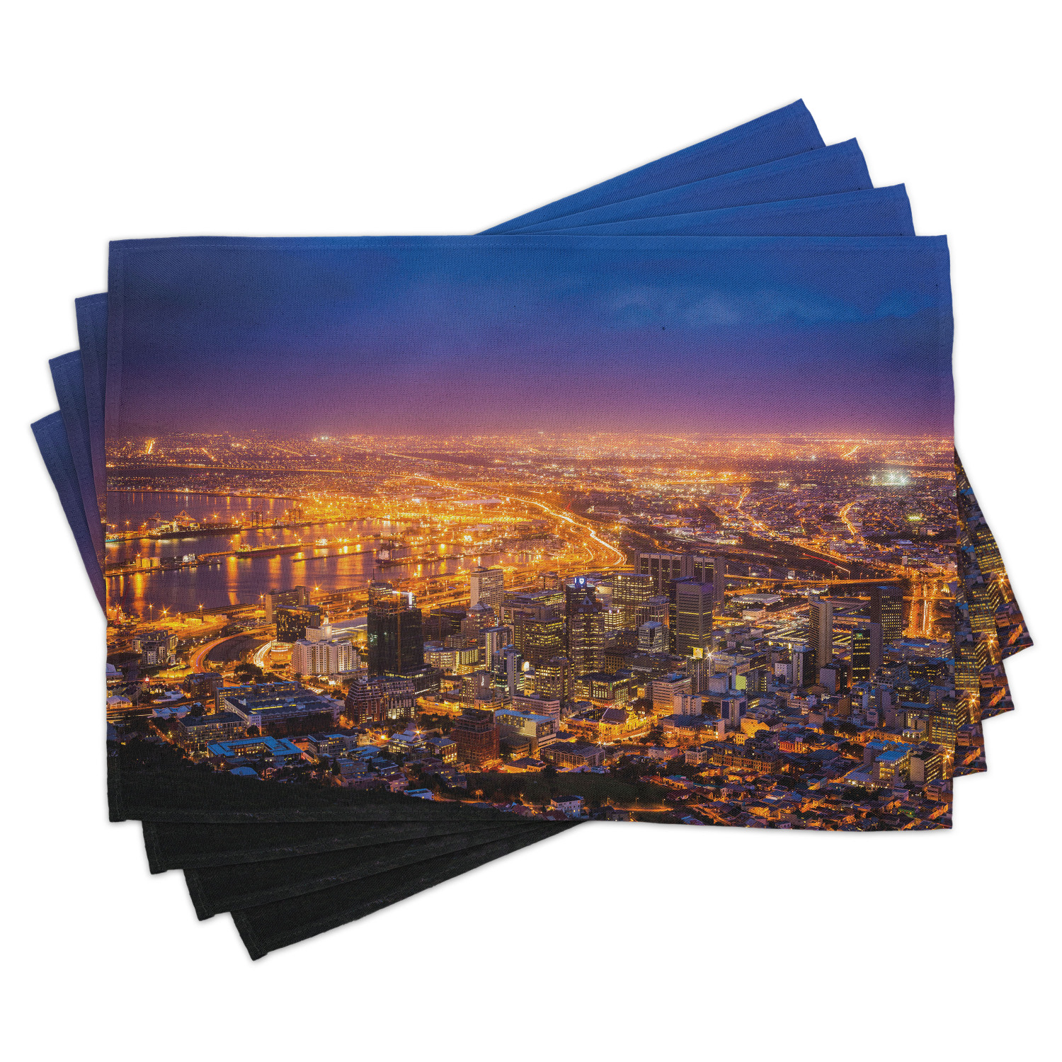 City Placemats Set of 4 Cape Town Panorama at Dawn South Africa Coastline Roads Architecture