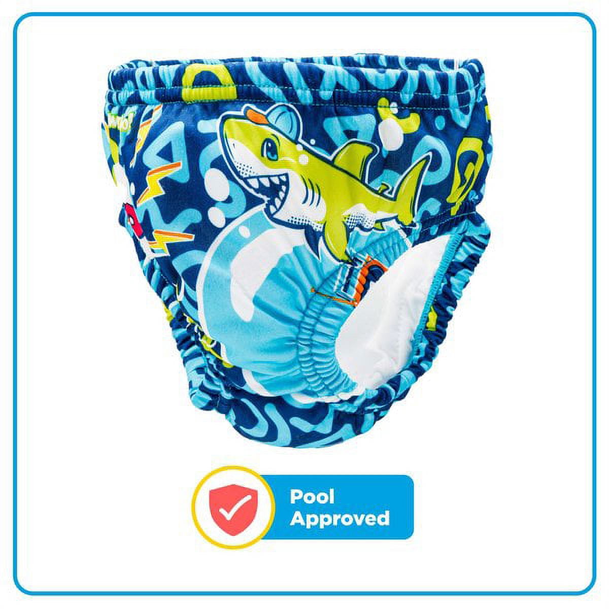 SwimSchool Reusable Swim Diaper, Blue Shark and Octopus, Polyester Material, 12 Months+, 18-22 lb