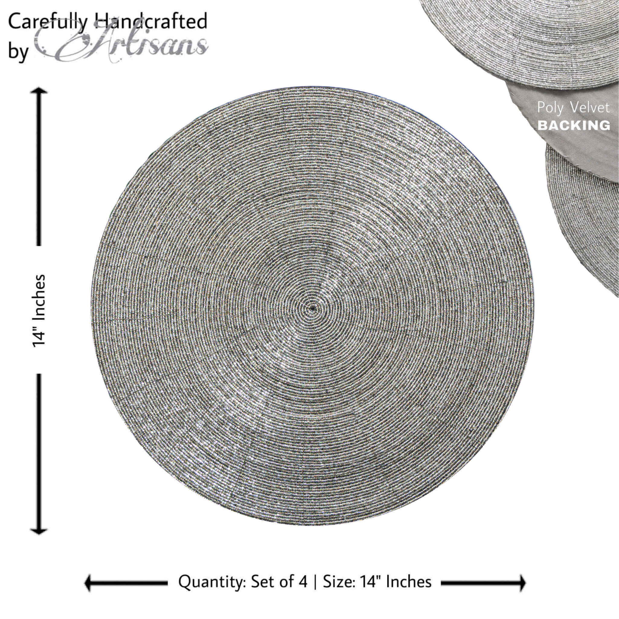 Glass Beaded Placemat Set of 4Size: 14" RoundColor: Silver