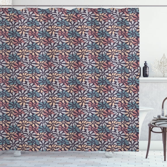 Shells Shower Curtain, Soft Pastel Colored Print Pattern of Seashells Auger Fighting Conch and Kings Crown, Fabric Bathroom Set with Hooks, 69W X 75L Inches Long, Multicolor, by Ambesonne