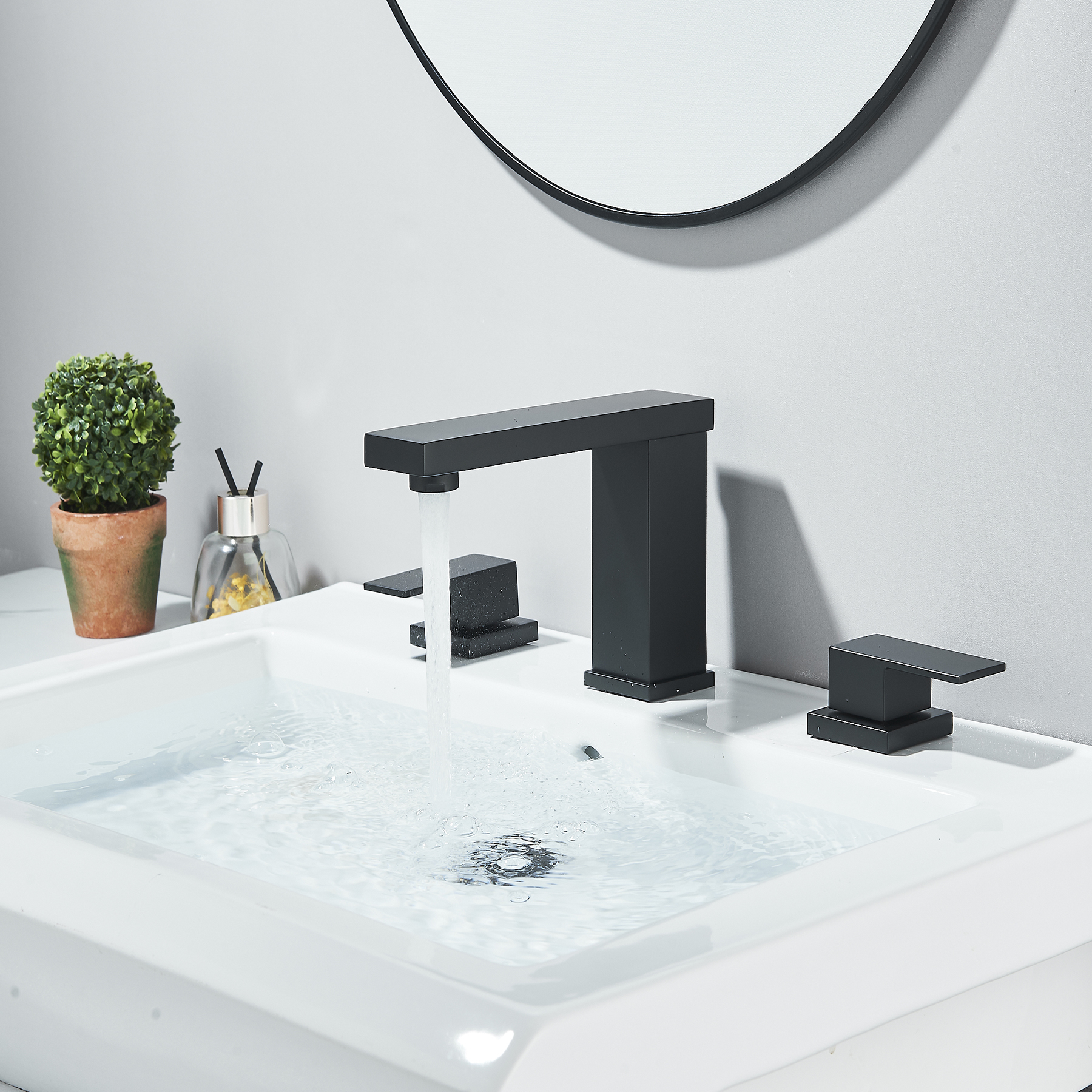 Zovajonia Matte Black Bathroom Sink Faucet 8 Inch Widespread, 2 Handle for Restroom Sink with Pop Up Drain and Supply Hoses, Vanity 3 Holes