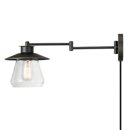 

Globe Electric Nate 1-Light Oil Rubbed Bronze Plug-In or Hardwire Swing Arm Wall Sconce with Clear Glass Shade 51543