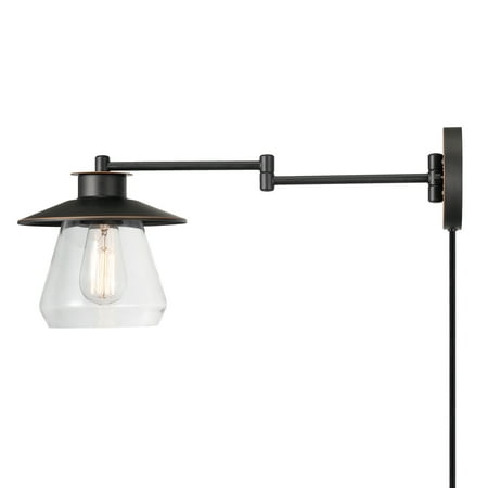 Globe Electric Nate 1-Light Oil Rubbed Bronze Plug-In or Hardwire Swing Arm Wall Sconce with Clear Glass Shade,