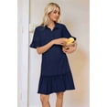 thumbnail image 3 of Women'S Summer Button Down Shirt Dress Casual Ruffle Sleeve Shift Mini Dresses with Pockets Navy Blue XXL, 3 of 6