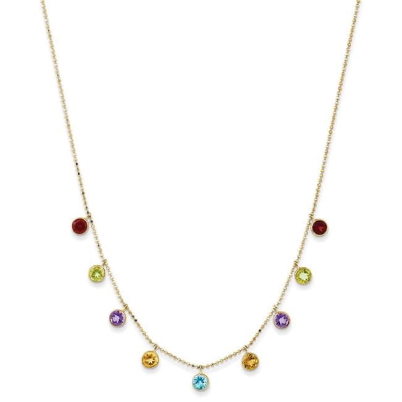 Finest Gold 14K Yellow Gold Multi Color Gemstone Necklace 18 in. with 2 in. Extension Necklace