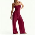thumbnail image 6 of OIOLOYJM 2 Piece Sets for Women Comfy Cami Pajama Sets Casual Loose Tank Tops High Elastic Waist Drawstring Wide Leg Pants Cozy Soft Lounge Set Wine S, 6 of 6