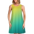 thumbnail image 1 of Balery Teal To Yellow Gradient Vestidos de verano para mujer con estampado: vestido holgado sin mangas, vestido playero informal y cómodo para días calurosos., 1 of 7