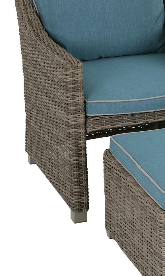 COSCO Outdoor, 2 Piece Patio Set, Lounge Chair, Multifunctional Ottoman/Table, Gray Wicker, Teal Blue Cushions - image 5 of 9
