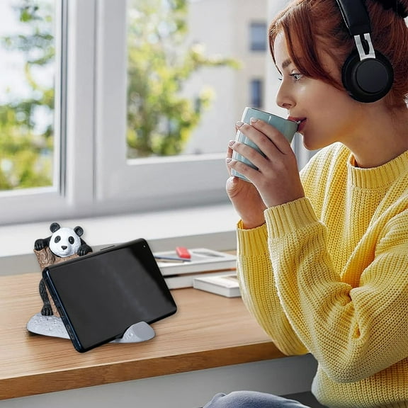 CxhicLuv Cute Panda Cell Phone Stand, Multifunctional Tablet Holder for Desk, Resin Phone Stand for Office & Home, Modern Desktop Decorations, Perfect Gift for Friends & Family