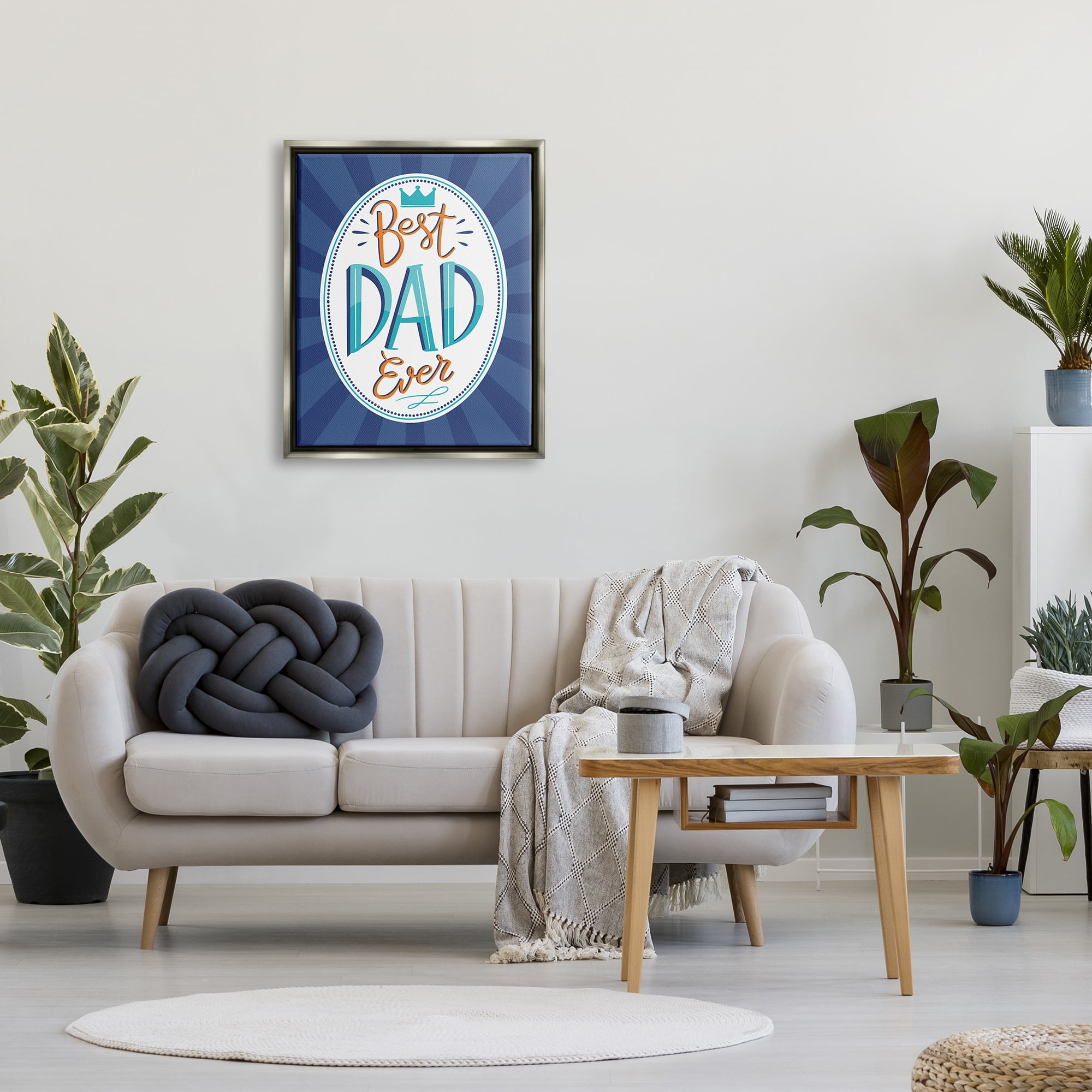 Stupell Industries Best Dad Ever Striped Phrase Holiday Painting Gray Floater Framed Art Print Wall Art