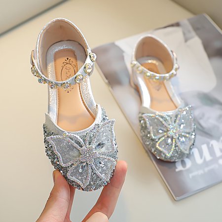 

〖Roliyen〗Girls Sandals Infant Kids Baby Girls Pearl Crystal Shoes Bling Bowknot Shoes Single Princess Shoes Sandals Dancing Shoes