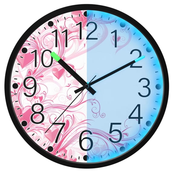Ryvnso Pink Hearts Swirls 12 Inch Night Light Wall Clock Silent Battery Operated Luminous Clocks
