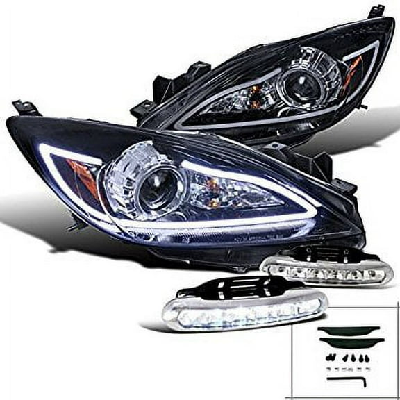 Glossy Black Mazda 3 Halogen Smoke Projector Headlights LED Fog DRL