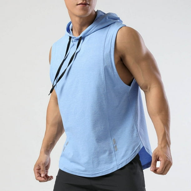 pstuiky Camisetas sin mangas para hombre, Blusa deportiva corta sin mangas con capucha, elástica, informal, de color liso, para hombre Tops elegantes para mujer l