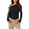 thumbnail image 3 of Women'S Off Shoulder Tops Dressy Long Sleeve Asymmetrical Slim Fit Going Out Fall Blouse Ruched Shirts Black M, 3 of 8