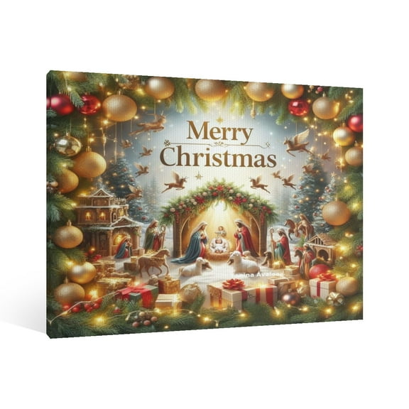 Vintage Jesus Nativity Scene Canvas Wall Art Paint Framed , Christian Watercolor Jesus Wall Art Decor,Christmas Wall Religious Artwork for Home Living Room,Bedroom Wall Decor