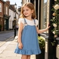 thumbnail image 4 of Afuyipoi Toddler Girls Casual Ruffle Sleeve Denim Dress (6 Months-4 Years) Summer Soft Cotton Cowboy Skirt A-Line Sundress for Photoshoot Light Blue 3T, 4 of 7