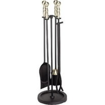 Fireplace Tool Set, Antique Brass & Black - 5 Piece