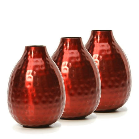 Ruby Floral Vase - Hosley Set of 3 Red Metal Decorative Bud Vases - 4.5