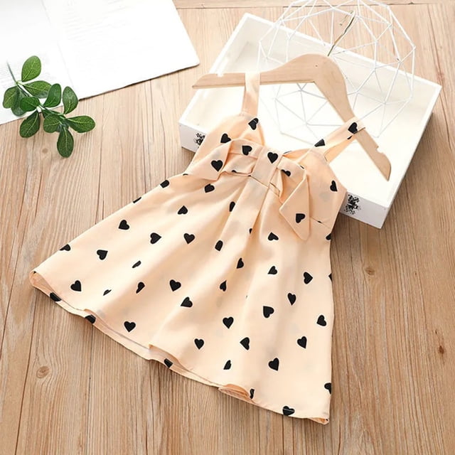 XIMIN Robe d'Été de Plage pour Bébé Fille, Robe d'Été pour Tout-Petite Fille, Mignonne avec Nœud, Bretelles Spaghetti, Sans Manches, Dos Nu, Décontractée et Tendance (4-5 Ans, Beige)