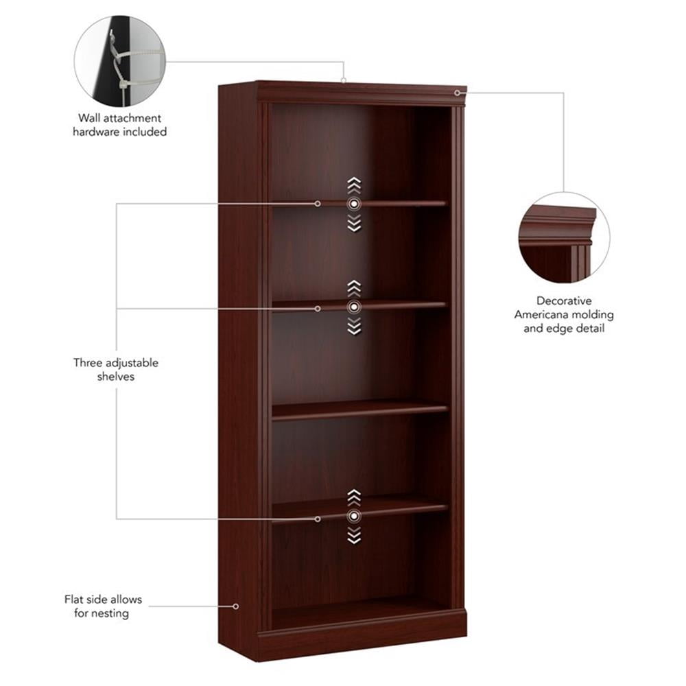 Bush Business Furniture Arlington Tall 5 Shelf Bookcase in Harvest Cherry