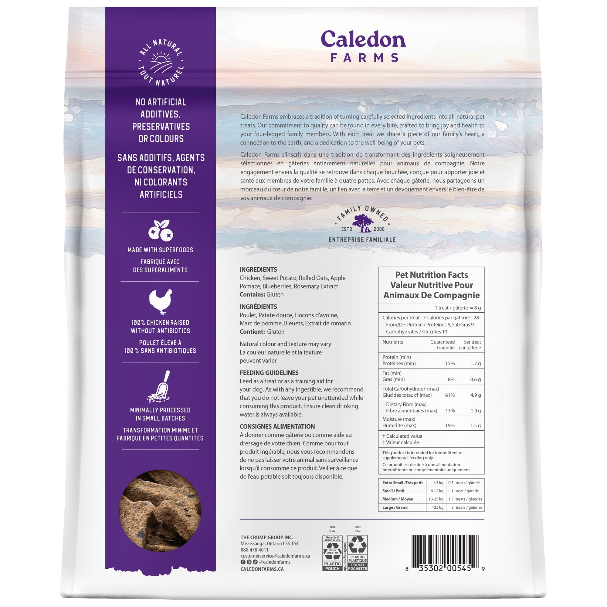 Biscuits croquants Caledon Farms - Friandises pour chiens au poulet, aux pommes et aux myrtilles, 553 grammes CALEDON FARMS BISCUIT CROQUANTS PL