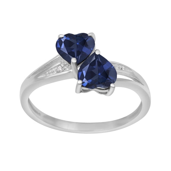 925 Sterling Silver 6MM Heart Shape Blue Sapphire Two Stone Heart Women's Valentines Day Gifts Ring