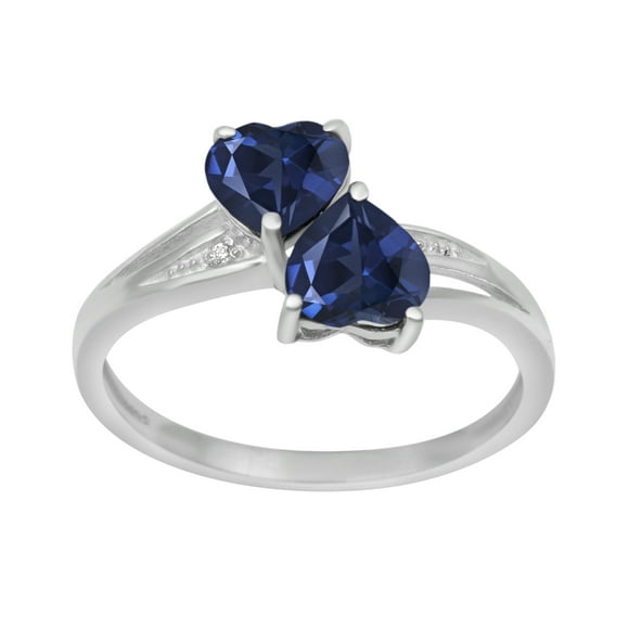 925 Sterling Silver 6MM Heart Shape Blue Sapphire Two Stone Heart Women Ring