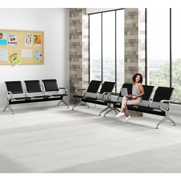 Kinbor Waiting Room Reception Chairs Set- 3 Pieces PU Leather Office Guest Reception Waiting Room Bench with Armrest for Waiting Area, Airport, Hospital, Bank, Salon, Barbershop, Black