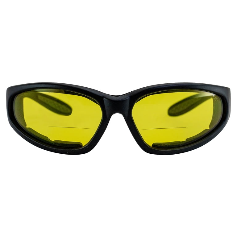 Global Vision Hercules Bifocal Motorcycle Safety Glasses - Yellow Lens, +1.5 Magnification, ANSI Z87.1, Black Frame