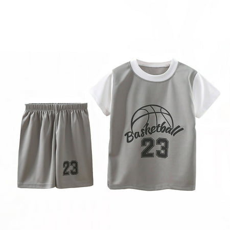 JAKANYQ Kids Boys Outfit Shorts Sets Tracksuit 2 Piece Basketball Performance Tank Top And Mesh Shorts Quick Drying Set Casual Daily Wear Grey 11-12 Years