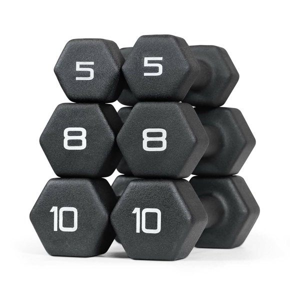 WF Athletic Supply Black Neoprene Dumbbell Set, Non-Slip & Hex Shape, Great for Muscle Toning, Strength Building & Weight Loss; Sizes, Dumbbells Only & w/Rack Options Available