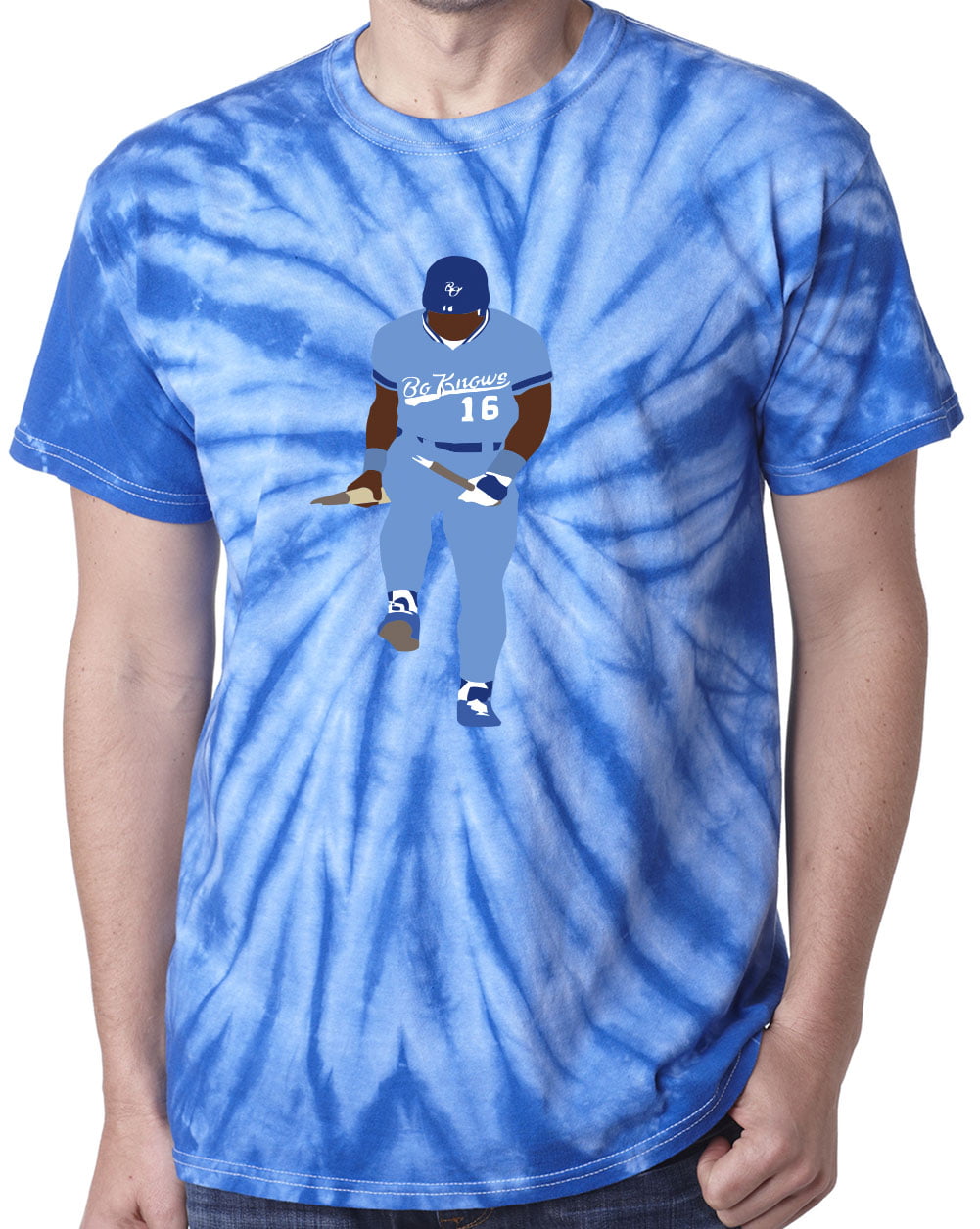 TIE-DYE BLUE Royals Bo Jackson Raiders Broken Bat Shirt T-shirt ADULT 