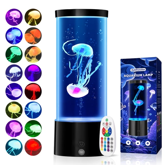 Mini Jellyfish Lamp with Remote, 17 RGB Colors & 4 Lighting Modes, Silent Water Flow Aquarium Night Light, USB-C or Battery Powered Decorative Mood Lamp for Home & Office
