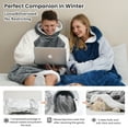 thumbnail image 6 of Winthome Wearable Blanket Hoodie Oversized Big Hooded Blanket Soft Warm Sweatshirt Sherpa Fleece Blue & Gray with Deep Pockets for Unisex 4.5-6ft, 120-160lb M, 6 of 7