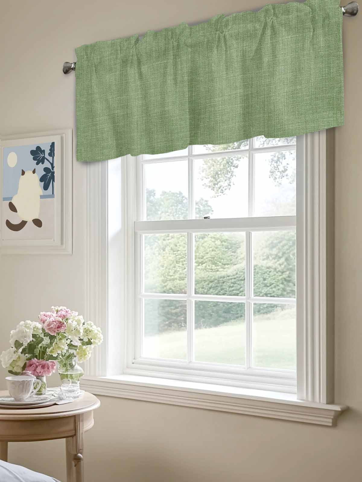 Valances for Windows Sage Green Linen Rod Pocket Cafe Window Treatments Valance Curtains for Kitchen Bathroom Laundry Basement Windows 60"x18"