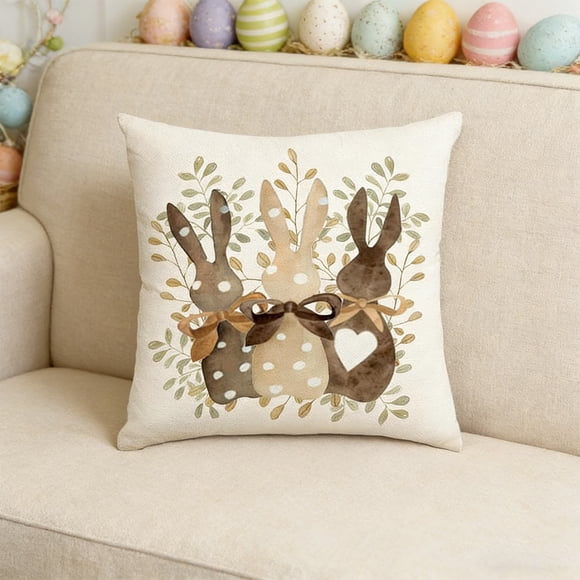 Uuiauoio Easter Home Decorations Garland Bunny Pillow Covers Floral Rabbit Throw Cushion Cover Decorative Pillows for Bed Couch Home Sofa Living Room Rustic Farmhouse Decor